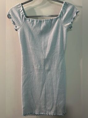 See You Monday Baby Blue Smocked Square-Neck Mini Dress Size M